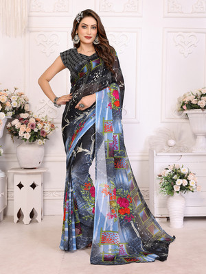 Moda Rapido Printed, Self Design, Floral Print Daily Wear Georgette Saree(Grey)
