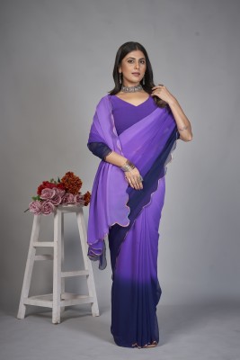 Aika Solid/Plain Bollywood Georgette Saree(Purple)