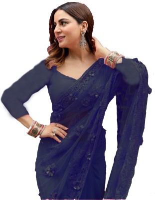 Mactos Embroidered Bollywood Net Saree(Dark Blue)