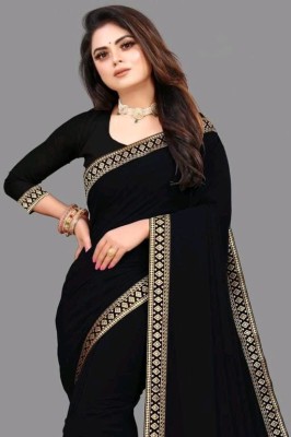 OKTAT Solid/Plain Daily Wear Satin Saree(Black)