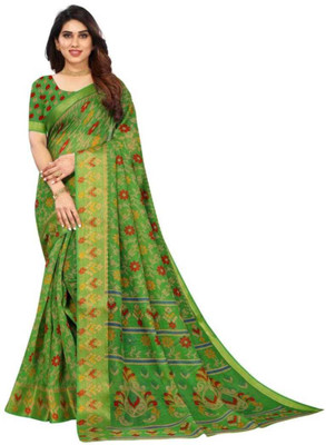 Aaradhana Floral Print Assam Silk Cotton Blend Saree(Black)