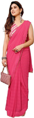 ROOP SUNDARI SAREES Dyed, Solid/Plain, Woven, Checkered Daily Wear Georgette Saree(Pink)