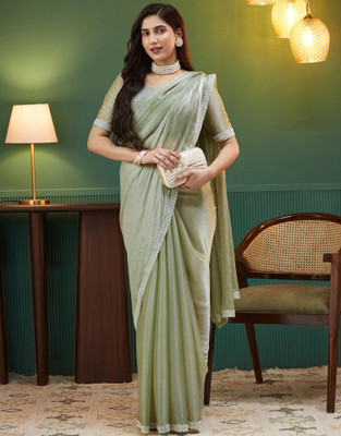 Satrani Embellished, Self Design Bollywood Jimmy choo, Chiffon Saree(Green)