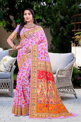 Wovenza Self Design, Woven Bollywood Cotton Blend, Semi-Pashmina Saree(Purple)