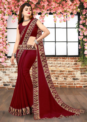 RichEraa Self Design Bollywood Lycra Blend, Chiffon Saree(Maroon)
