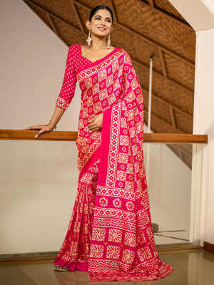 Divastri Printed Hand Batik Cotton Blend Saree(Pink)