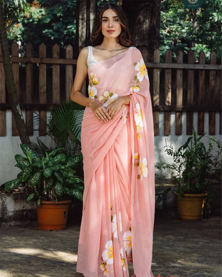 AMRUTKALA SAREES Printed Bollywood Cotton Linen Saree(Cream)