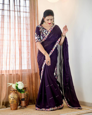 GOLDOLL FAB Embroidered Bollywood Silk Blend Saree(Magenta)