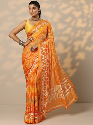 LIBAS Printed Daily Wear Georgette Saree(Mustard)