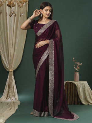 Sareemall Embroidered Bollywood Chiffon Saree(Magenta)