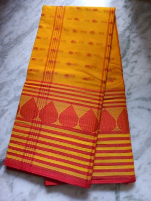 Piyafashion Woven Tant Pure Cotton Saree(Red, Yellow)