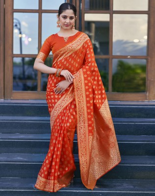 SIRIL Woven, Self Design Banarasi Art Silk Saree(Orange, Gold)