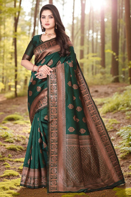RUPSHIKA Woven Banarasi Art Silk Saree(Dark Green)