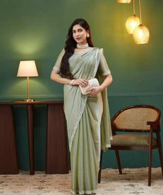 Satrani Embroidered Bollywood Jimmy choo, Chiffon Saree(Green)