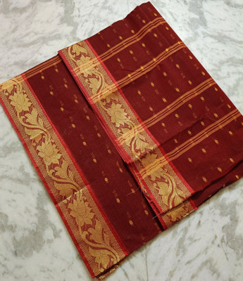 Piyafashion Self Design Tant Pure Cotton Saree(Maroon)