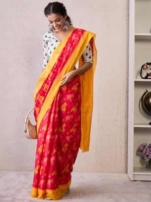 Divastri Printed Bandhani Cotton Blend Saree(Pink)