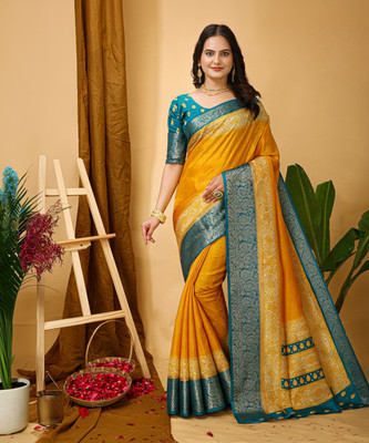 Divastri Printed Tant Cotton Silk Saree(Yellow)