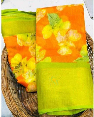 Stuti Printed Banarasi Cotton Blend Saree(Orange)
