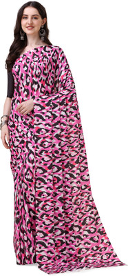 Vichitra Printed Daily Wear Crepe Saree(Pink, Black)