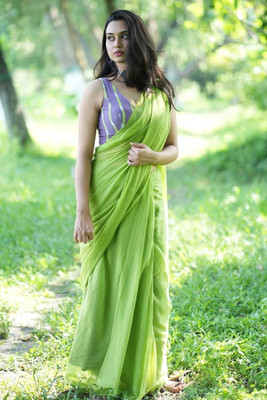 Maku Self Design, Solid/Plain Handloom Pure Cotton Saree(Purple)