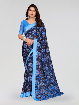 Moda Rapido Printed Bollywood Georgette, Satin Saree(Blue)