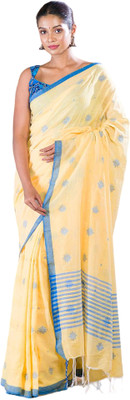 sourav biswas Woven Handloom Pure Cotton Saree(Cream)