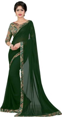 NANCY HUB Solid/Plain Bollywood Pure Silk, Art Silk Saree(Dark Green)