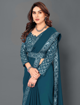 GORAL Embroidered Bollywood Chiffon Saree(Light Green)