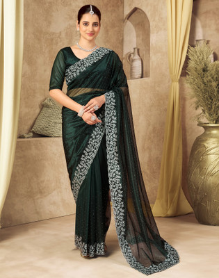 Satrani Embellished, Embroidered Bollywood Net Saree(Green)