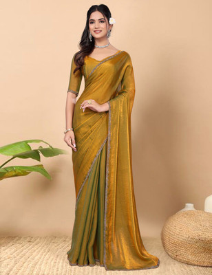 ELITEFOLIO Self Design Bollywood Chiffon Saree(Dark Green, Gold)