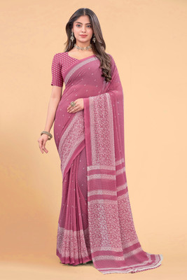 PinkEVE Printed Daily Wear Chiffon Saree(Pink)