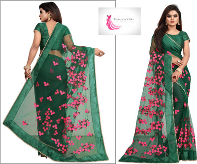 JSItaliya Solid/Plain Bollywood Net Saree(Dark Blue)