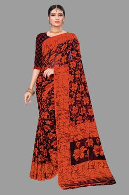 Vimalnath Synthetics Printed Mysore Georgette Saree(Orange)
