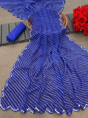 TEN R Printed Daily Wear Georgette Saree(Dark Blue)