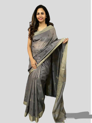 govind handloom Dyed Bhagalpuri Cotton Silk Saree(Grey)
