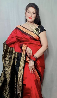 Ansari Fabrics Temple Border Sambalpuri Art Silk Saree(Red)
