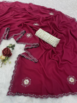 Ethina Fashion Embroidered Bollywood Chiffon Saree(Pink)