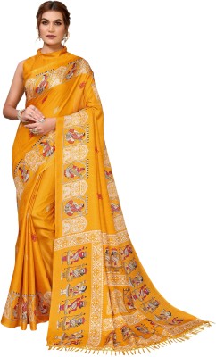 Priyashi Floral Print Mysore Art Silk Saree(Yellow)