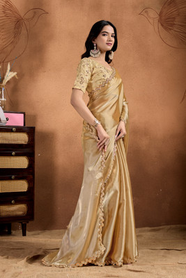 Disha Fashion Solid/Plain Bollywood Art Silk Saree(Gold)