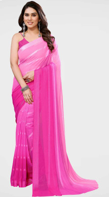 Anand Sarees Striped, Ombre, Printed Bollywood Satin Saree(Pink)