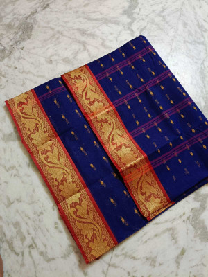 BD Taant Saree Self Design Tant Pure Cotton Saree(Blue)