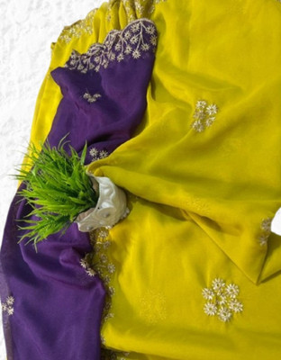 BBV Couture Embellished, Embroidered Banarasi Georgette Saree(Yellow, Blue)