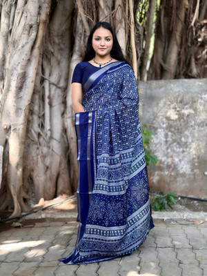 Zoamic Printed Kalamkari Georgette Saree(Multicolor)
