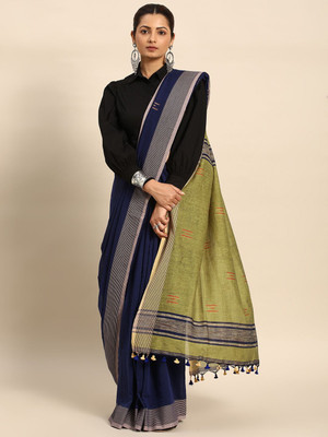 Taavi Woven Handloom Pure Cotton Saree(Blue)