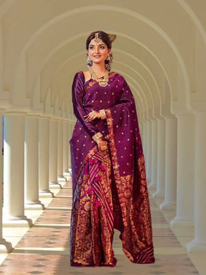 VM Selling Hub Self Design Mekhela Chador Polyester Saree(Purple)