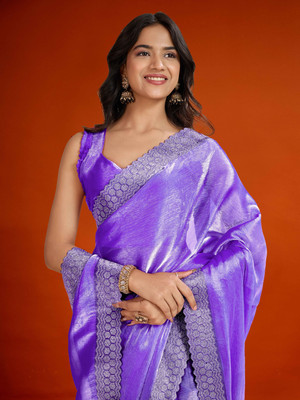 meaven tex Embellished, Solid/Plain Bollywood Jimmy choo Saree(Light Blue)