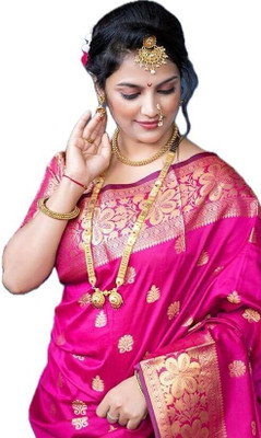 Sanu Silk Woven Kanjivaram Silk Blend Saree(Pink)