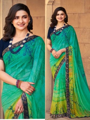 SARIK Floral Print Bollywood Georgette, Chiffon Saree(Light Green)