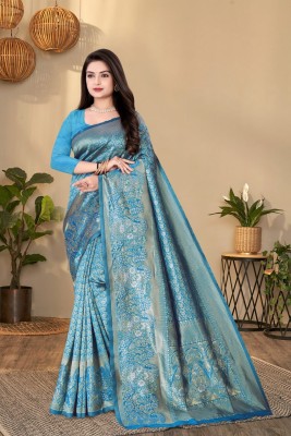 MAARI FASHION Self Design Kanjivaram Jacquard Saree(Blue)