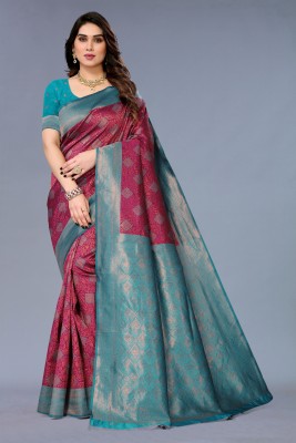 Aadvika Woven, Self Design, Embellished Banarasi Pure Silk Saree(Purple, Blue)